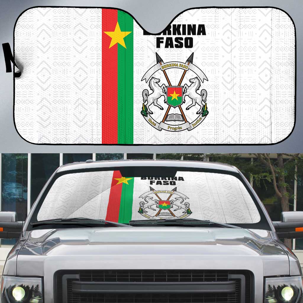 Burkina Faso Striped Auto Sun Shade African Mud Cloth Pattern - White