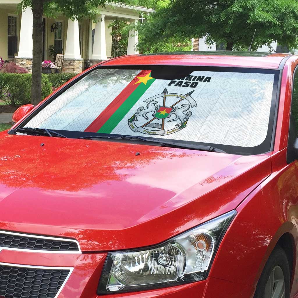 Burkina Faso Striped Auto Sun Shade African Mud Cloth Pattern - White