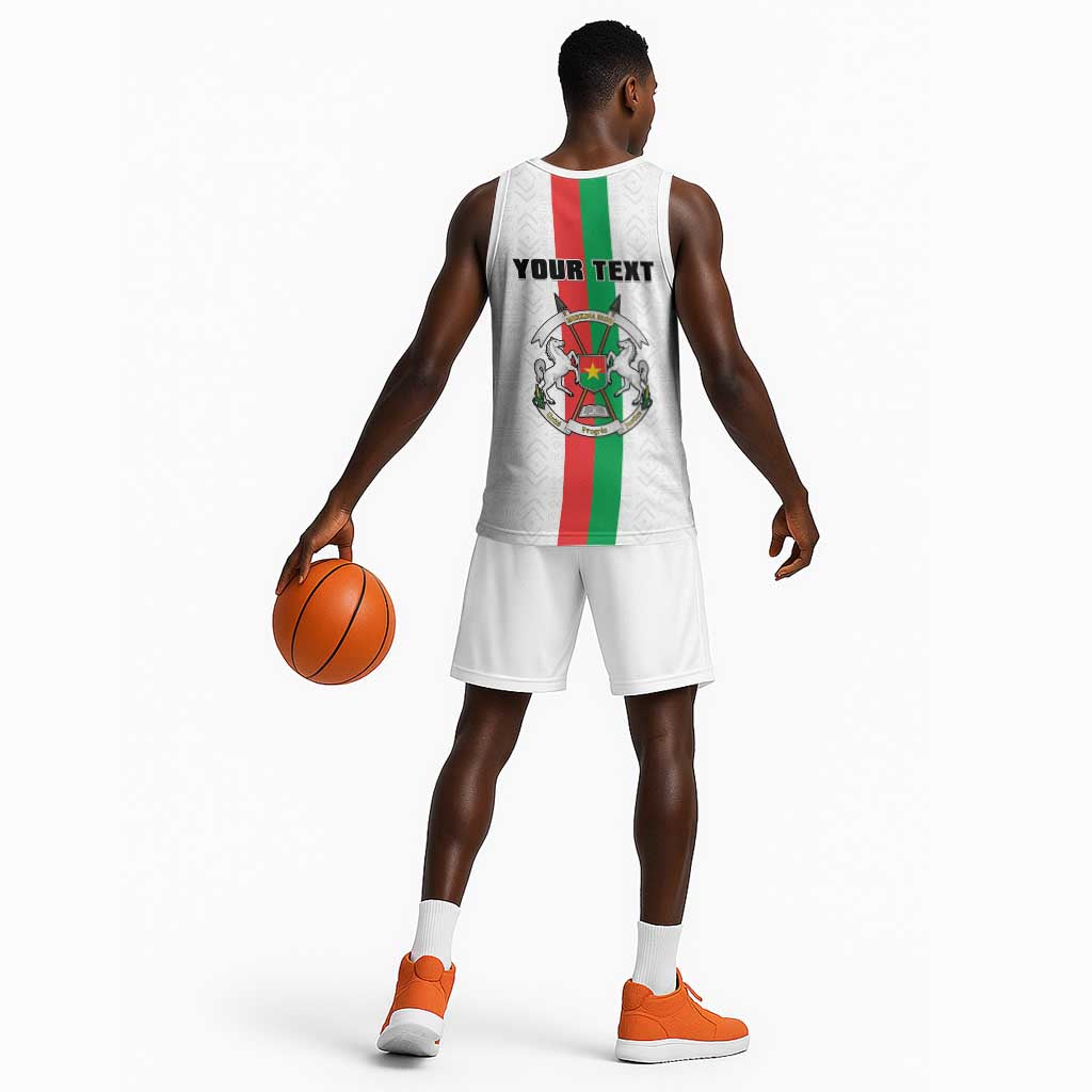 Personalized Burkina Faso Basketball Jersey Striped White - Bogolan Pattern LT15