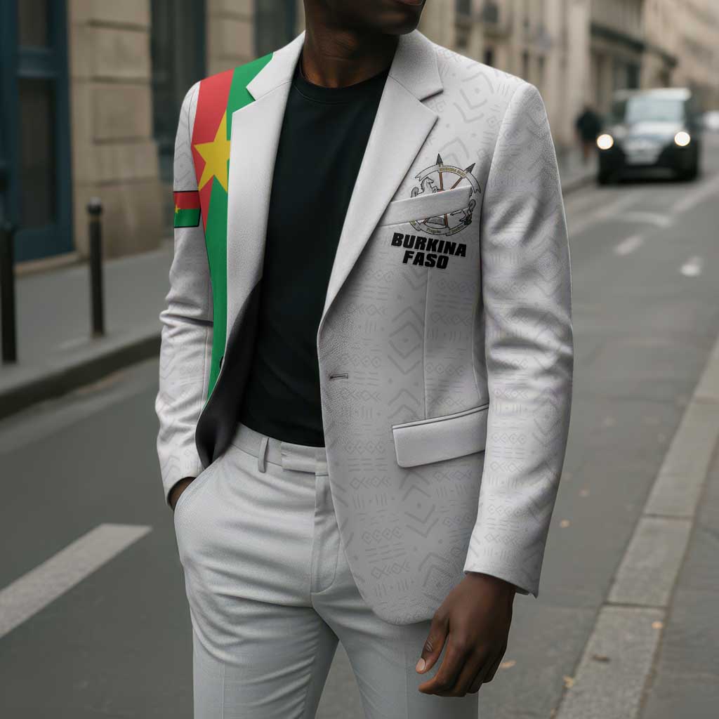 Personalized Burkina Faso Striped Blazer African Mud Cloth Pattern - White