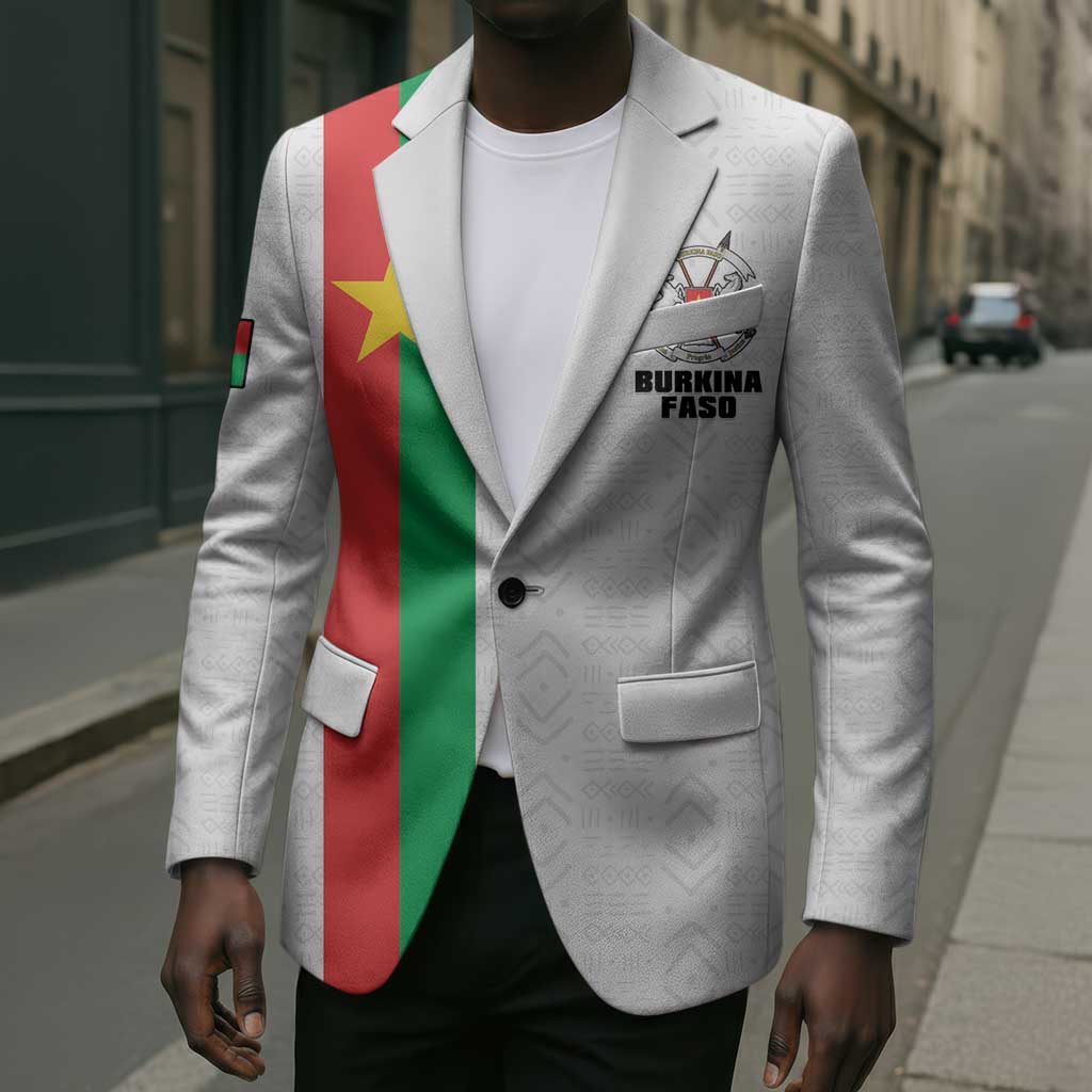 Personalized Burkina Faso Striped Blazer African Mud Cloth Pattern - White