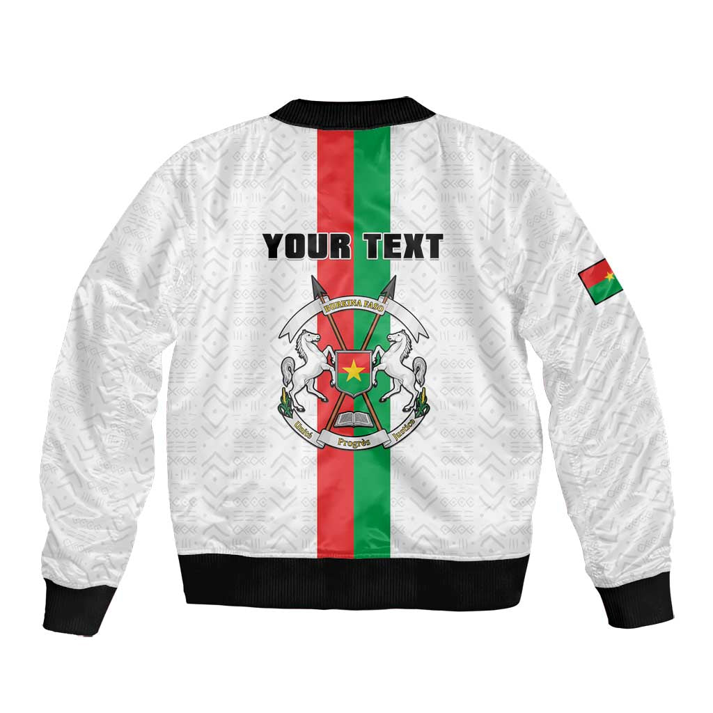 Personalized Burkina Faso Bomber Jacket Striped White - Bogolan Pattern - African Pride