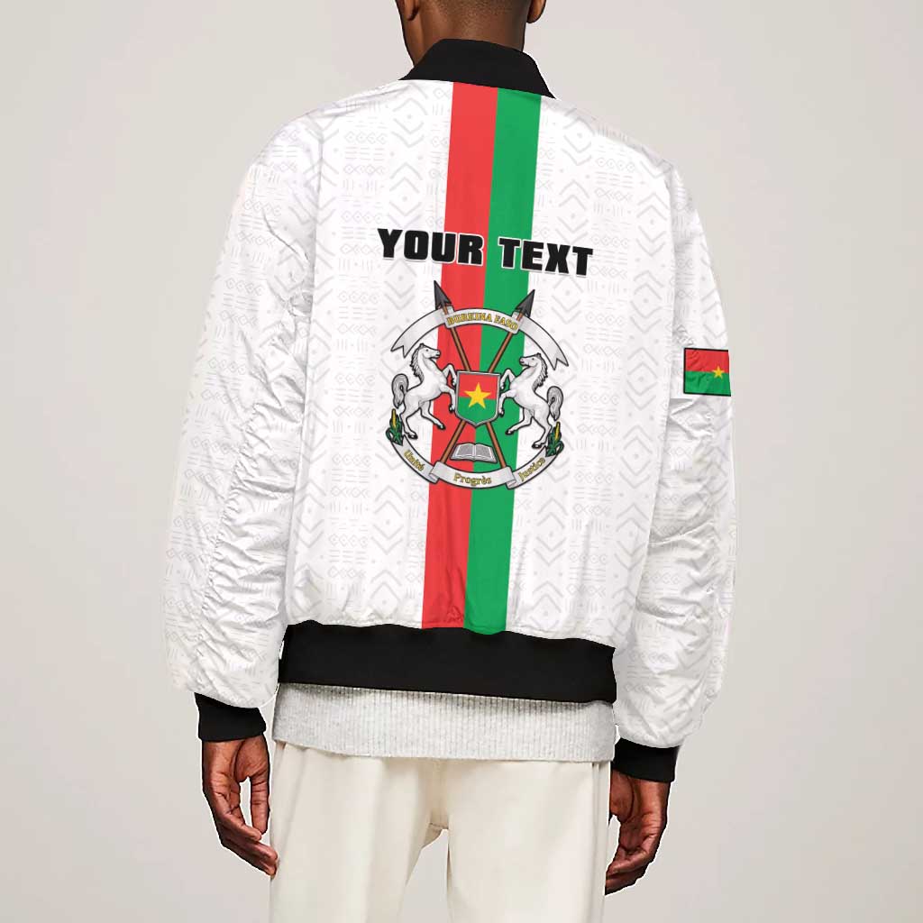 Personalized Burkina Faso Bomber Jacket Striped White - Bogolan Pattern - African Pride