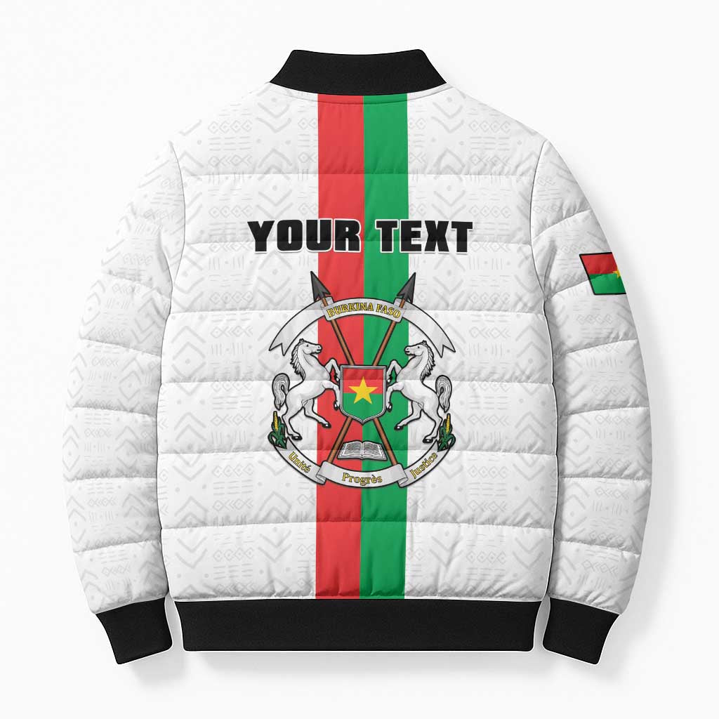 Personalized Burkina Faso Striped Bomber Puffer Jacket African Mud Cloth Pattern - White