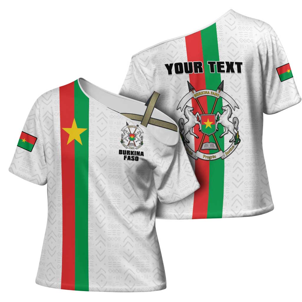 Personalized Burkina Faso Striped Cross Shoulder Shirt African Mud Cloth Pattern - White