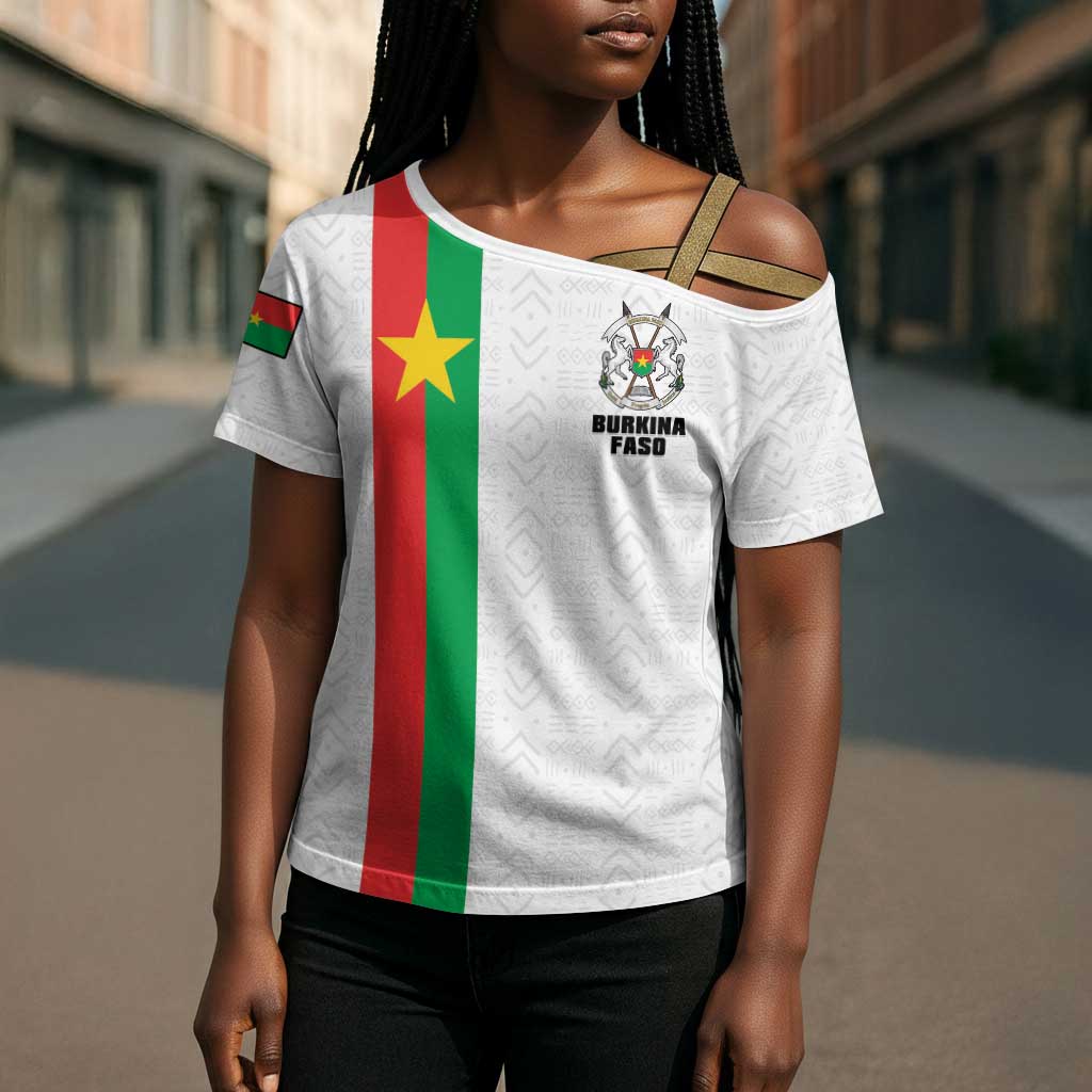 Personalized Burkina Faso Striped Cross Shoulder Shirt African Mud Cloth Pattern - White
