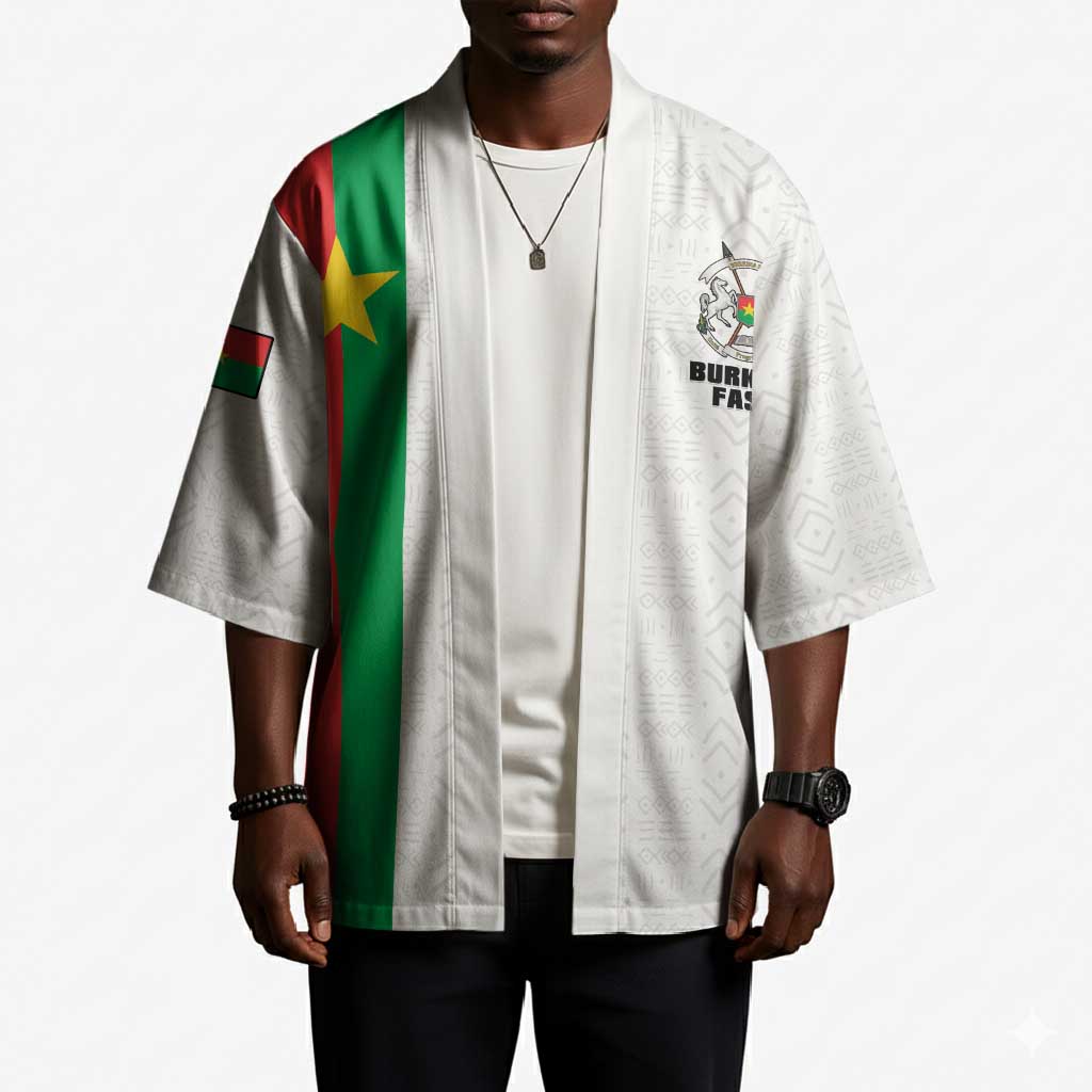 Personalized Burkina Faso Striped Kimono African Mud Cloth Pattern - White