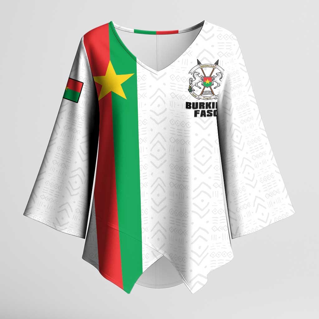 Personalized Burkina Faso Striped Kimono Sleeve Blouse African Mud Cloth Pattern - White
