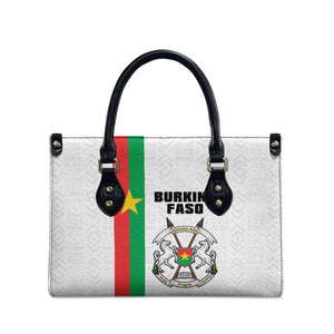 Burkina Faso Striped Leather Bag African Mud Cloth Pattern - White