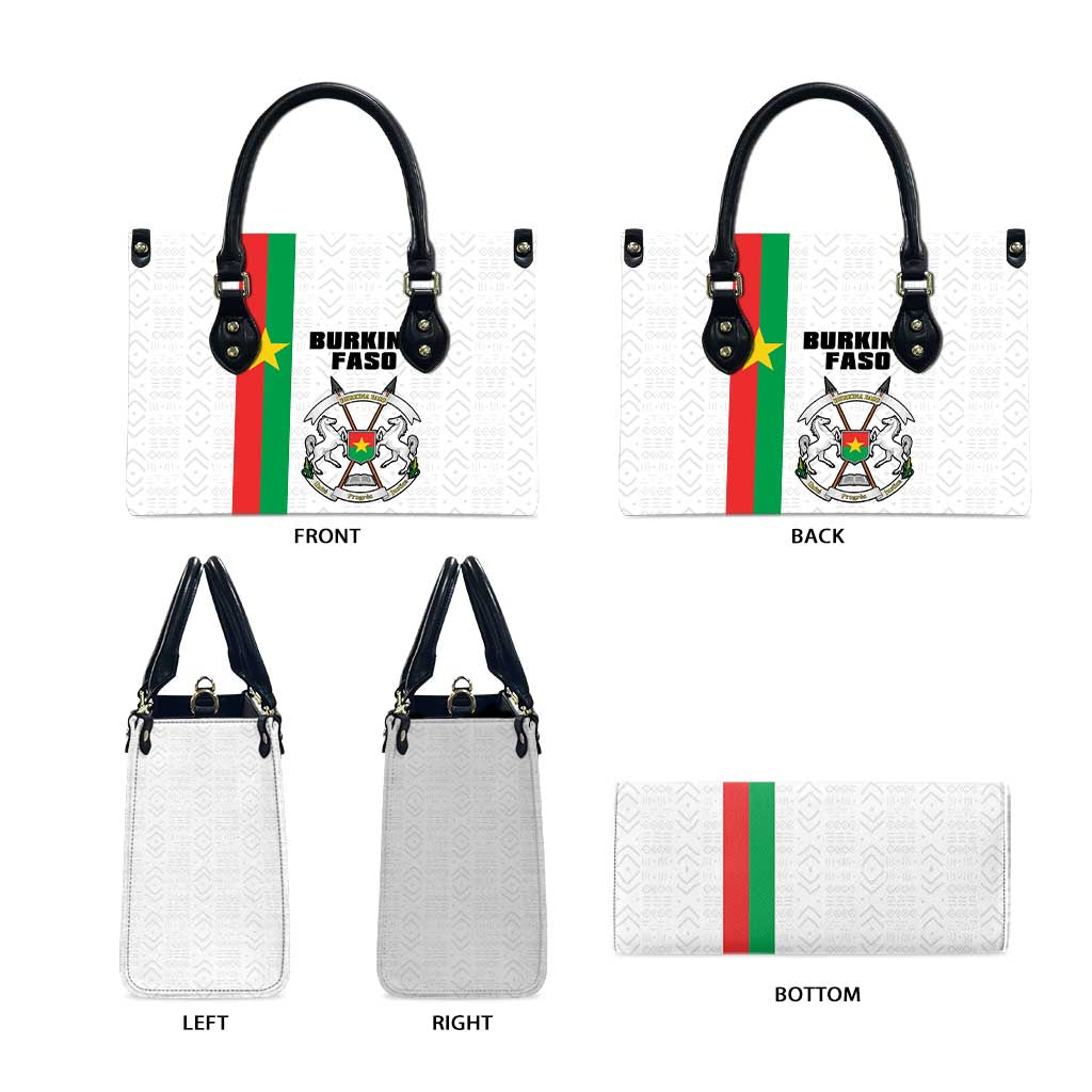 Burkina Faso Striped Leather Bag African Mud Cloth Pattern - White