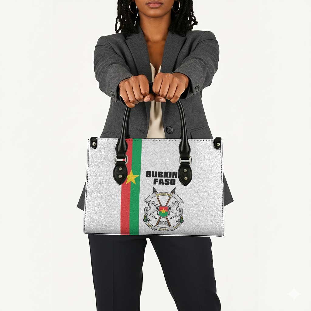 Burkina Faso Striped Leather Bag African Mud Cloth Pattern - White