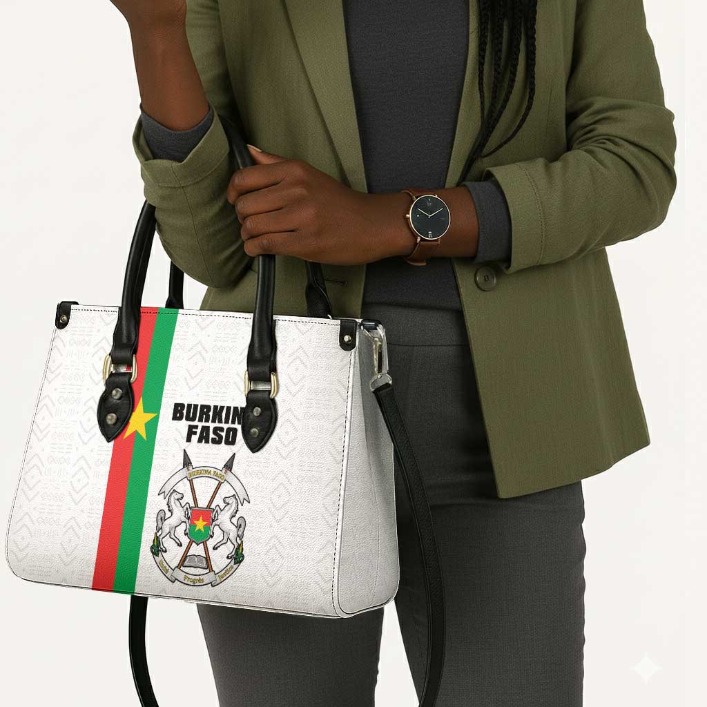 Burkina Faso Striped Leather Bag African Mud Cloth Pattern - White