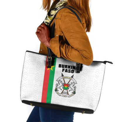 Burkina Faso Leather Tote Bag Striped White - Bogolan Pattern - African Pride