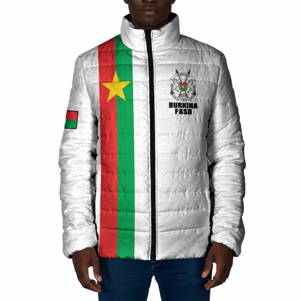 Personalized Burkina Faso Striped Padded Jacket African Mud Cloth Pattern - White