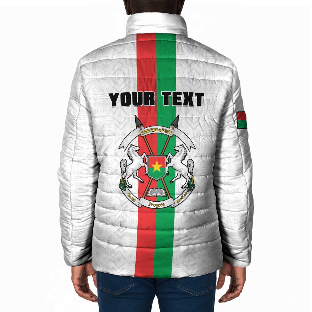Personalized Burkina Faso Striped Padded Jacket African Mud Cloth Pattern - White