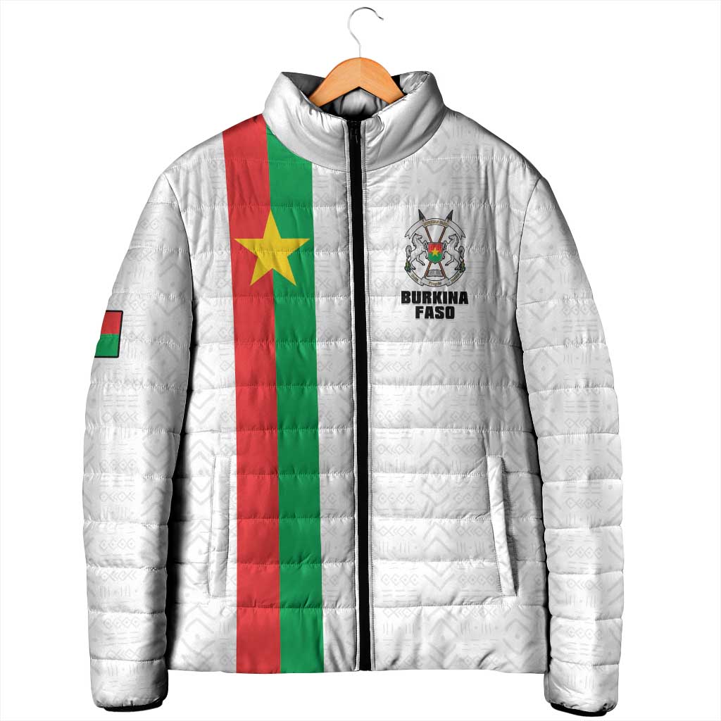 Personalized Burkina Faso Striped Padded Jacket African Mud Cloth Pattern - White
