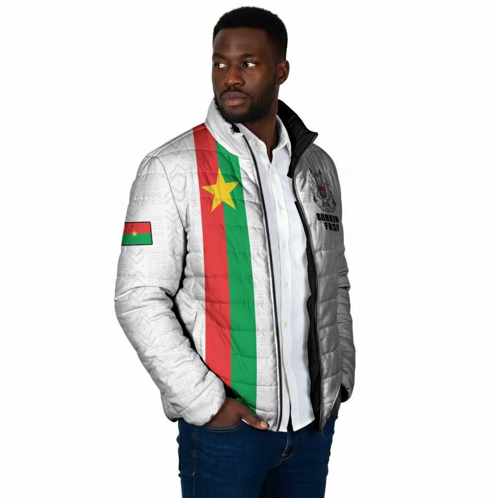 Personalized Burkina Faso Striped Padded Jacket African Mud Cloth Pattern - White