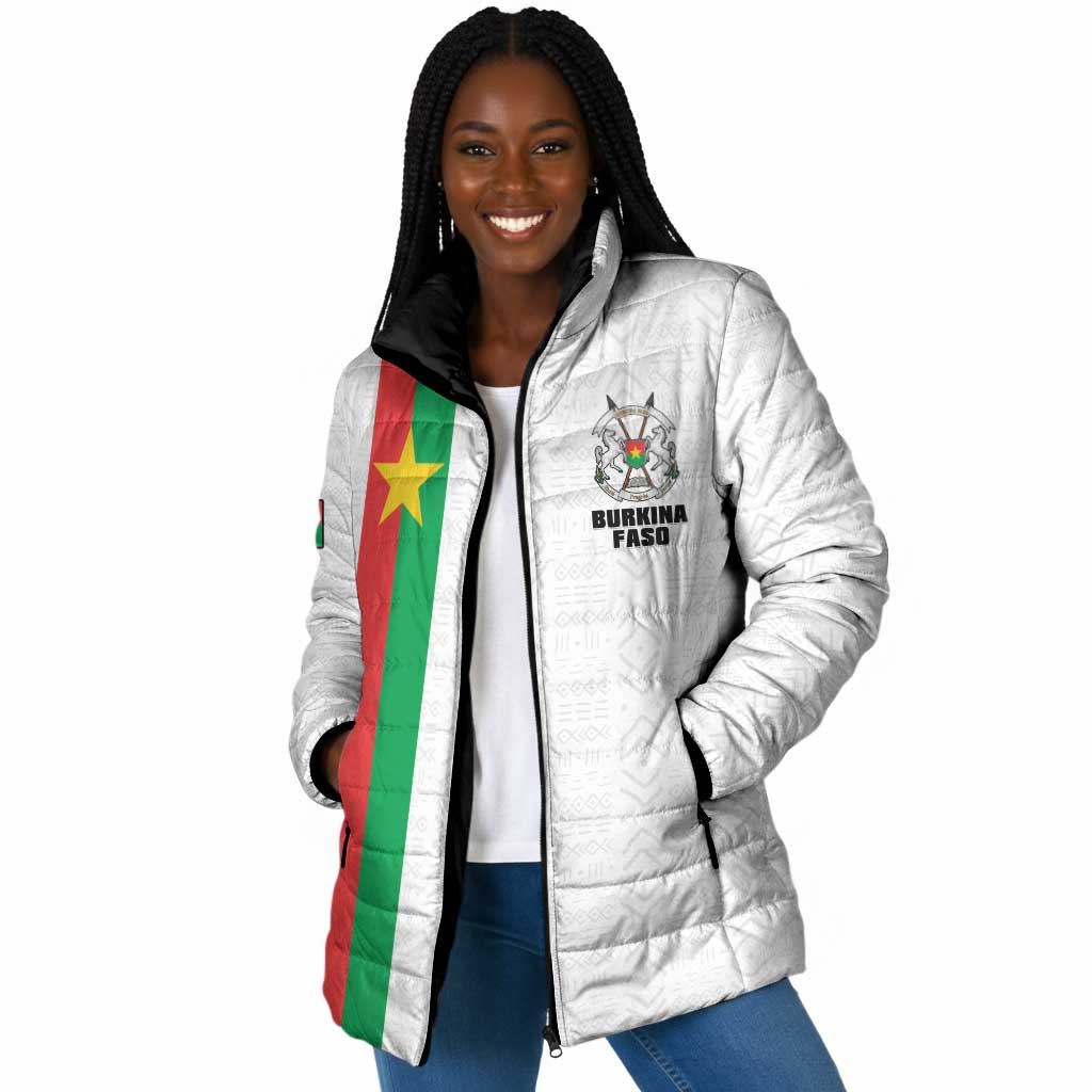 Personalized Burkina Faso Striped Padded Jacket African Mud Cloth Pattern - White