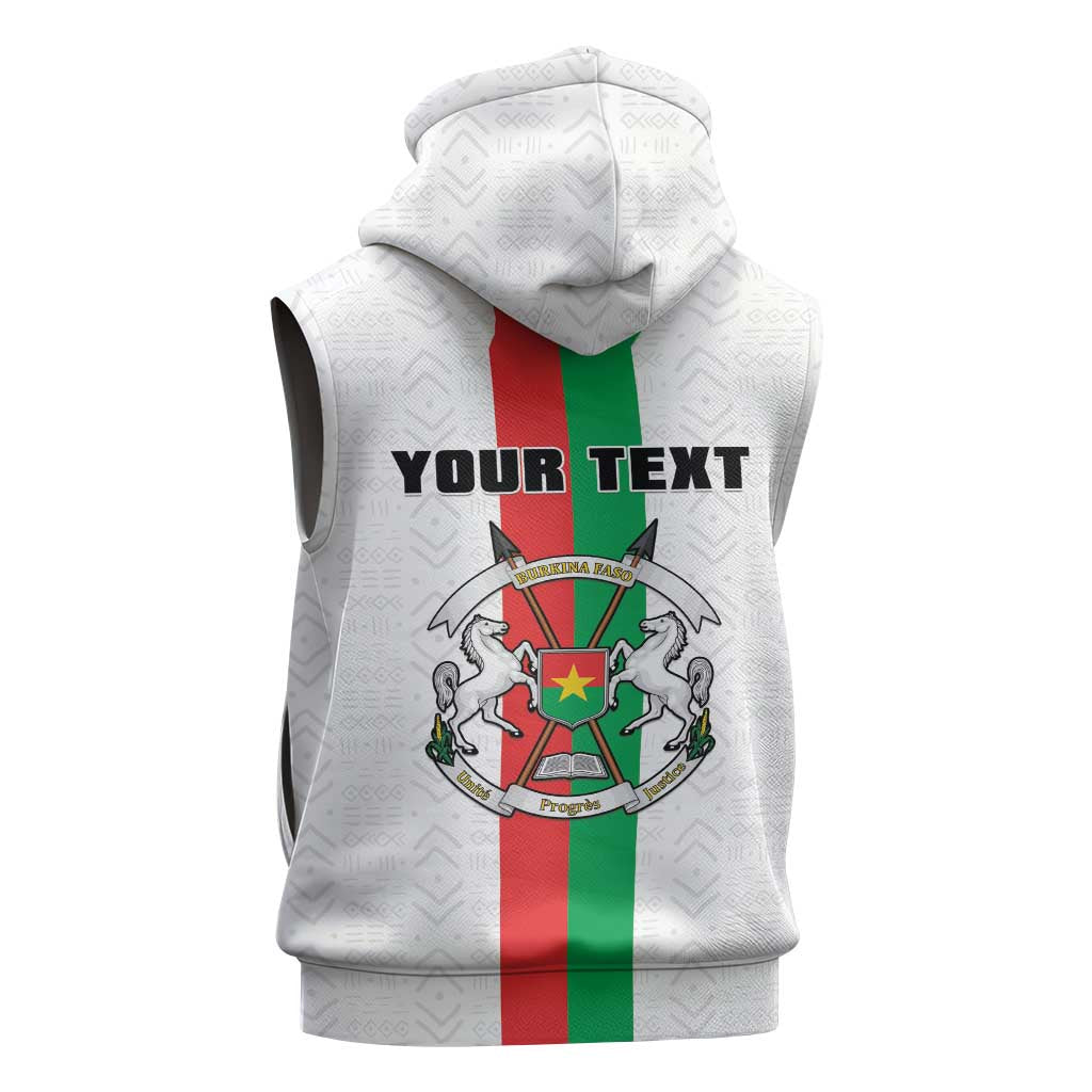 Personalized Burkina Faso Sleeveless Hoodie Striped White - Bogolan Pattern - African Pride