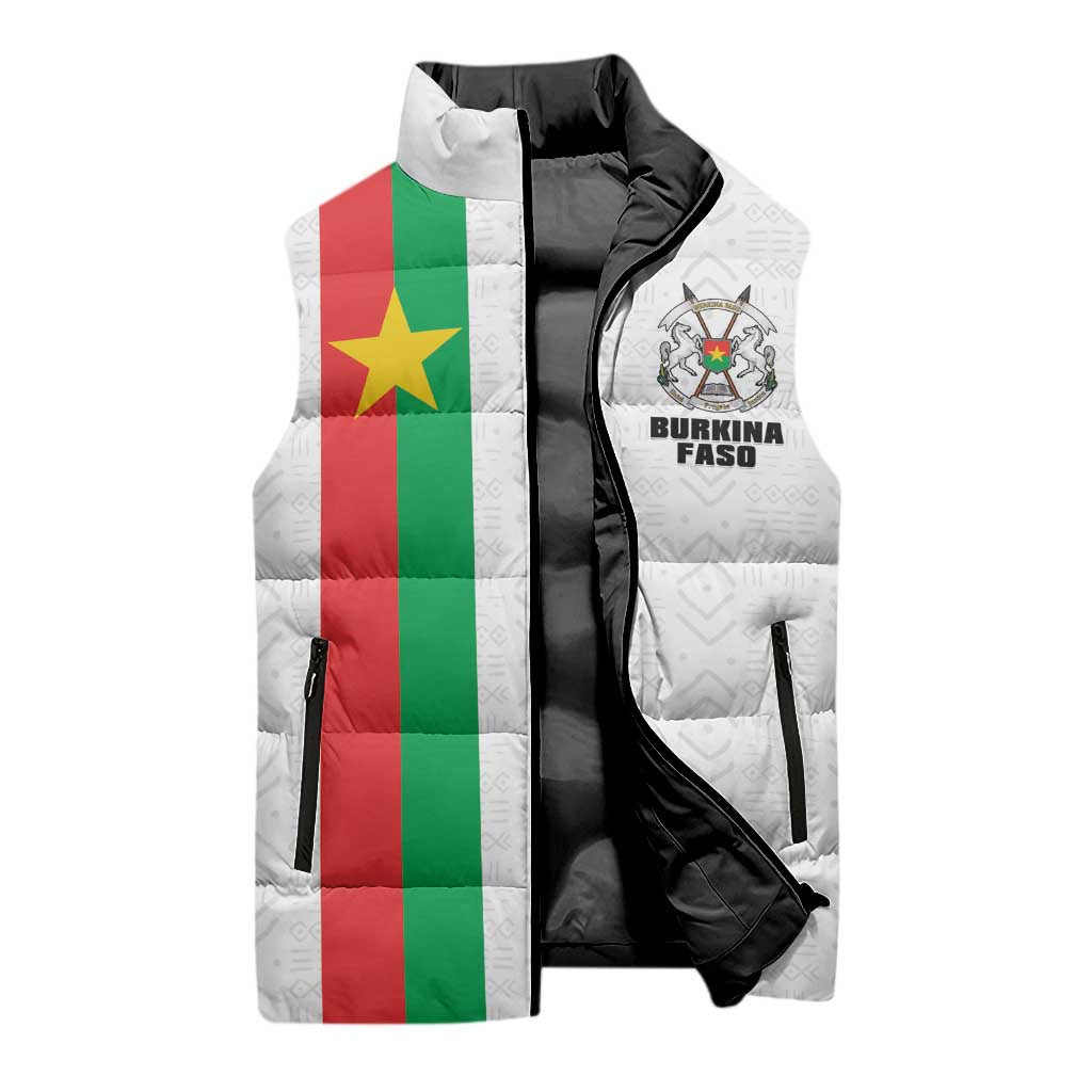 Personalized Burkina Faso Striped Sleeveless Puffer Jacket African Mud Cloth Pattern - White