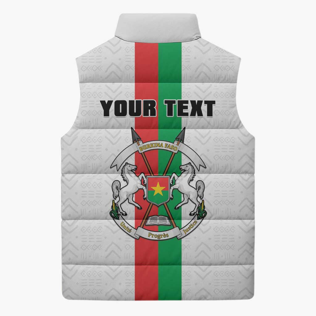 Personalized Burkina Faso Striped Sleeveless Puffer Jacket African Mud Cloth Pattern - White