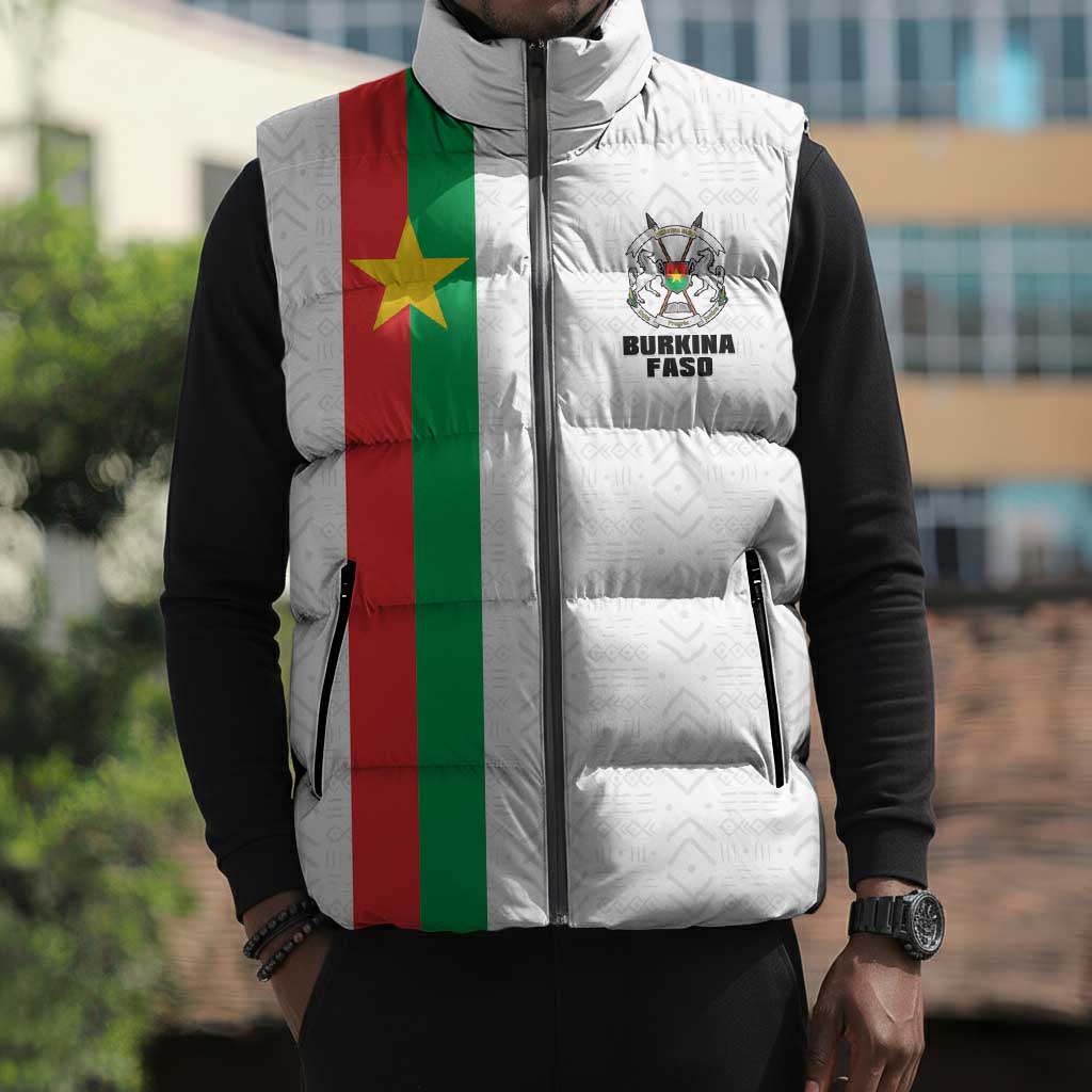 Personalized Burkina Faso Striped Sleeveless Puffer Jacket African Mud Cloth Pattern - White