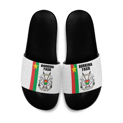 Burkina Faso Striped Slide Sandals African Mud Cloth Pattern - White