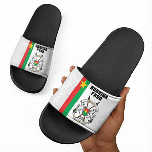 Burkina Faso Striped Slide Sandals African Mud Cloth Pattern - White