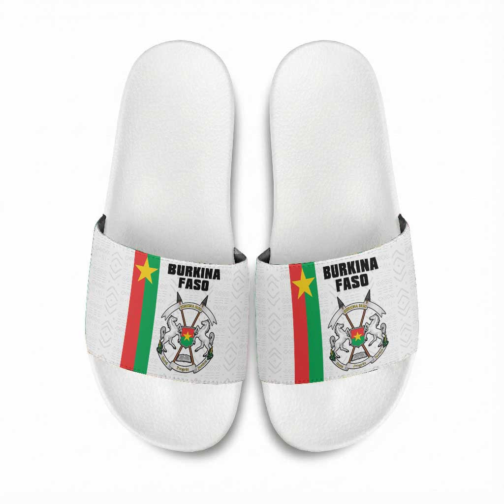 Burkina Faso Striped Slide Sandals African Mud Cloth Pattern - White