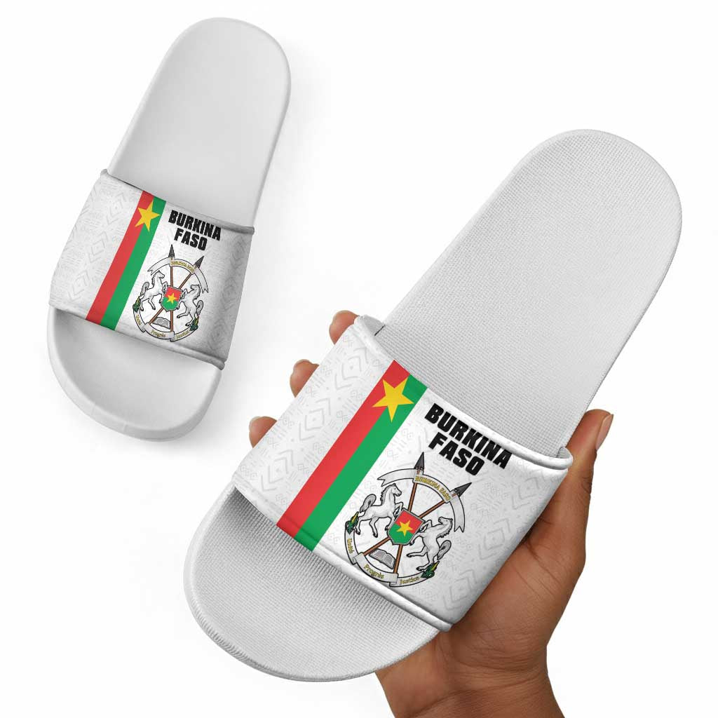 Burkina Faso Striped Slide Sandals African Mud Cloth Pattern - White