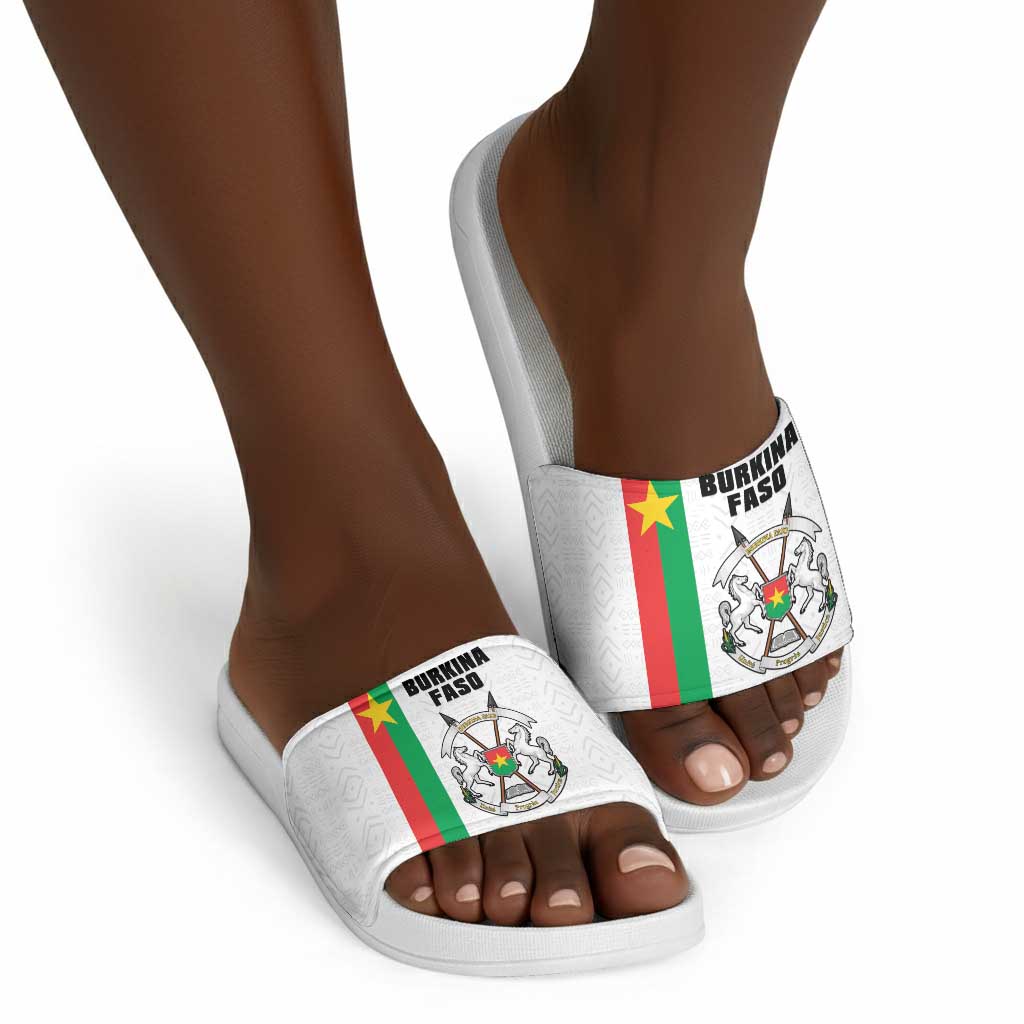 Burkina Faso Striped Slide Sandals African Mud Cloth Pattern - White