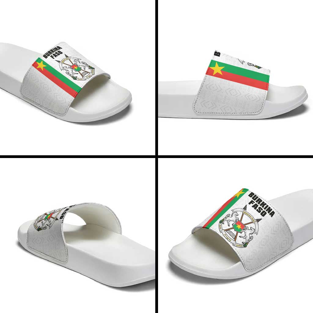 Burkina Faso Striped Slide Sandals African Mud Cloth Pattern - White