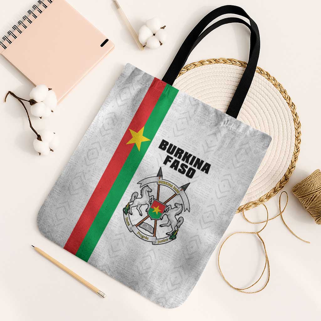 Burkina Faso Striped Tote Bag African Mud Cloth Pattern - White