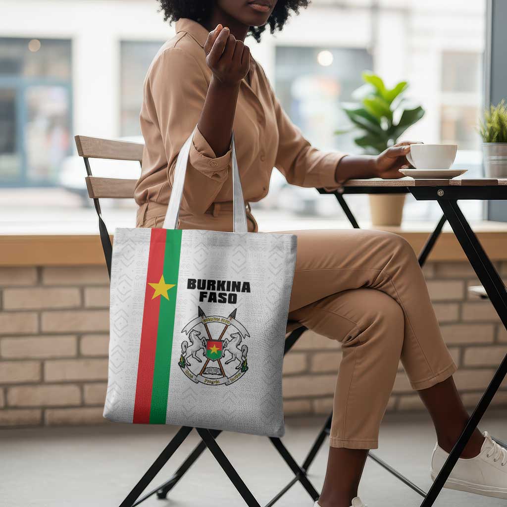 Burkina Faso Striped Tote Bag African Mud Cloth Pattern - White