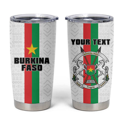 Personalized Burkina Faso Tumbler Cup Striped White - Bogolan Pattern - African Pride