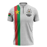 Personalized Burkina Faso Striped Zipper Polo Shirt African Mud Cloth Pattern - White