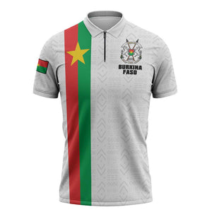 Personalized Burkina Faso Striped Zipper Polo Shirt African Mud Cloth Pattern - White