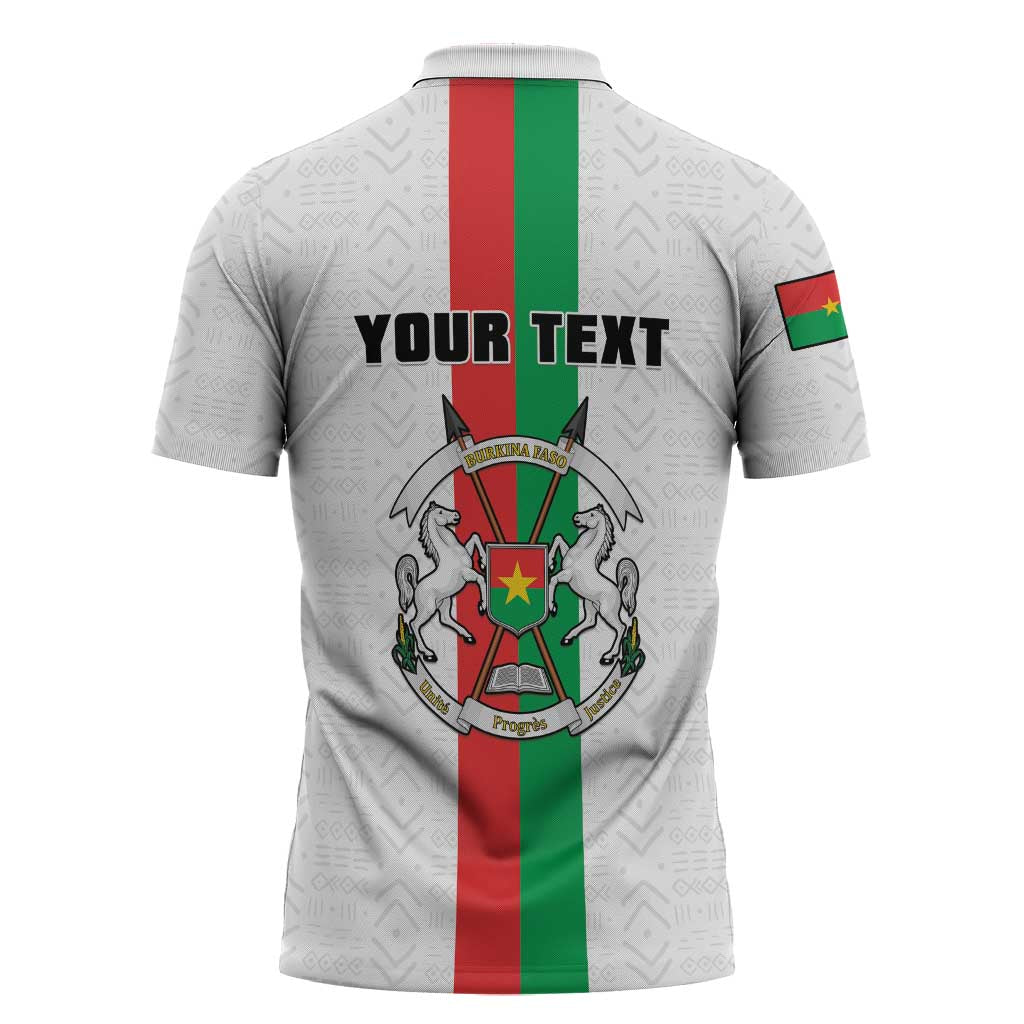 Personalized Burkina Faso Striped Zipper Polo Shirt African Mud Cloth Pattern - White