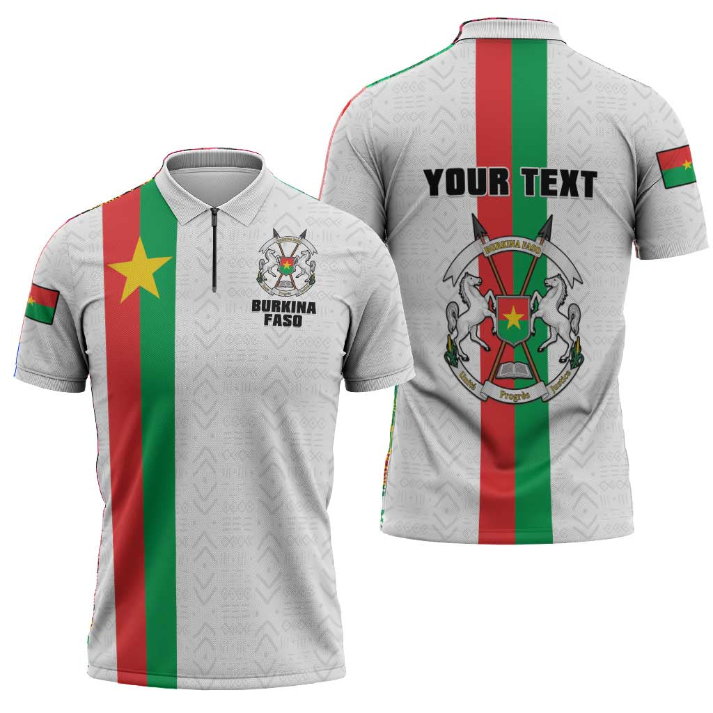 Personalized Burkina Faso Striped Zipper Polo Shirt African Mud Cloth Pattern - White