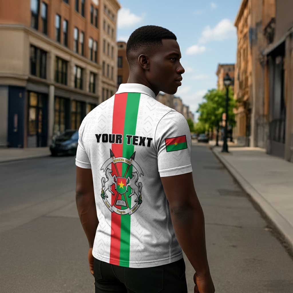 Personalized Burkina Faso Striped Zipper Polo Shirt African Mud Cloth Pattern - White