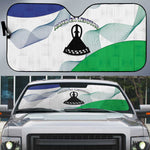 Lesotho Auto Sun Shade Coat Of Arms With Kente Pattern