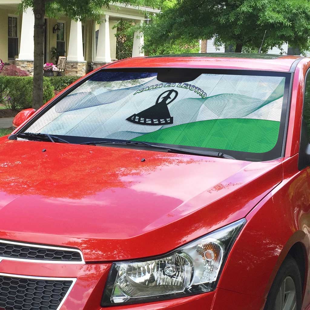 Lesotho Auto Sun Shade Coat Of Arms With Kente Pattern