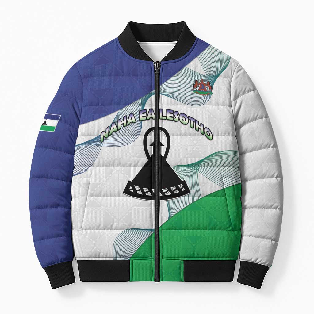 Personalized Lesotho Bomber Puffer Jacket Coat Of Arms With Kente Pattern