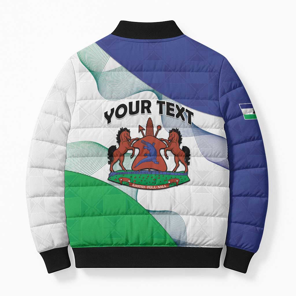 Personalized Lesotho Bomber Puffer Jacket Coat Of Arms With Kente Pattern