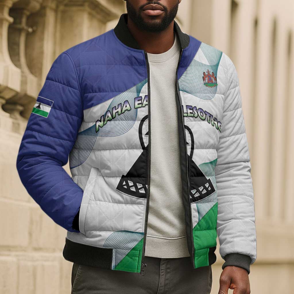 Personalized Lesotho Bomber Puffer Jacket Coat Of Arms With Kente Pattern