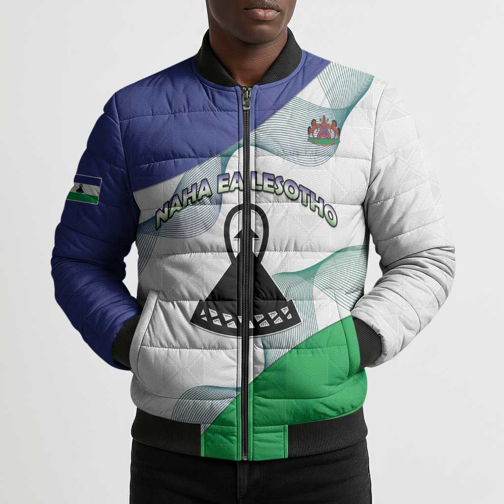 Personalized Lesotho Bomber Puffer Jacket Coat Of Arms With Kente Pattern