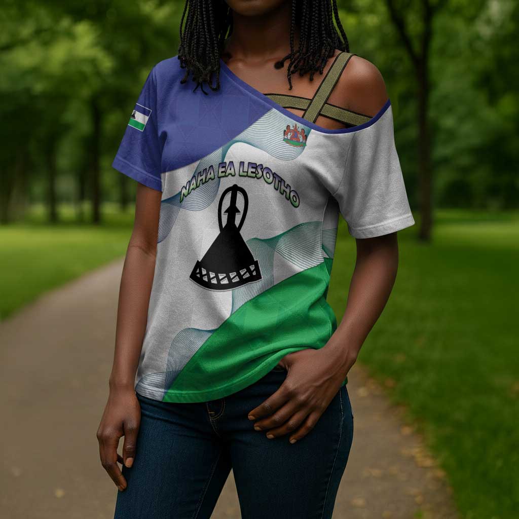 Personalized Lesotho Cross Shoulder Shirt Coat Of Arms With Kente Pattern