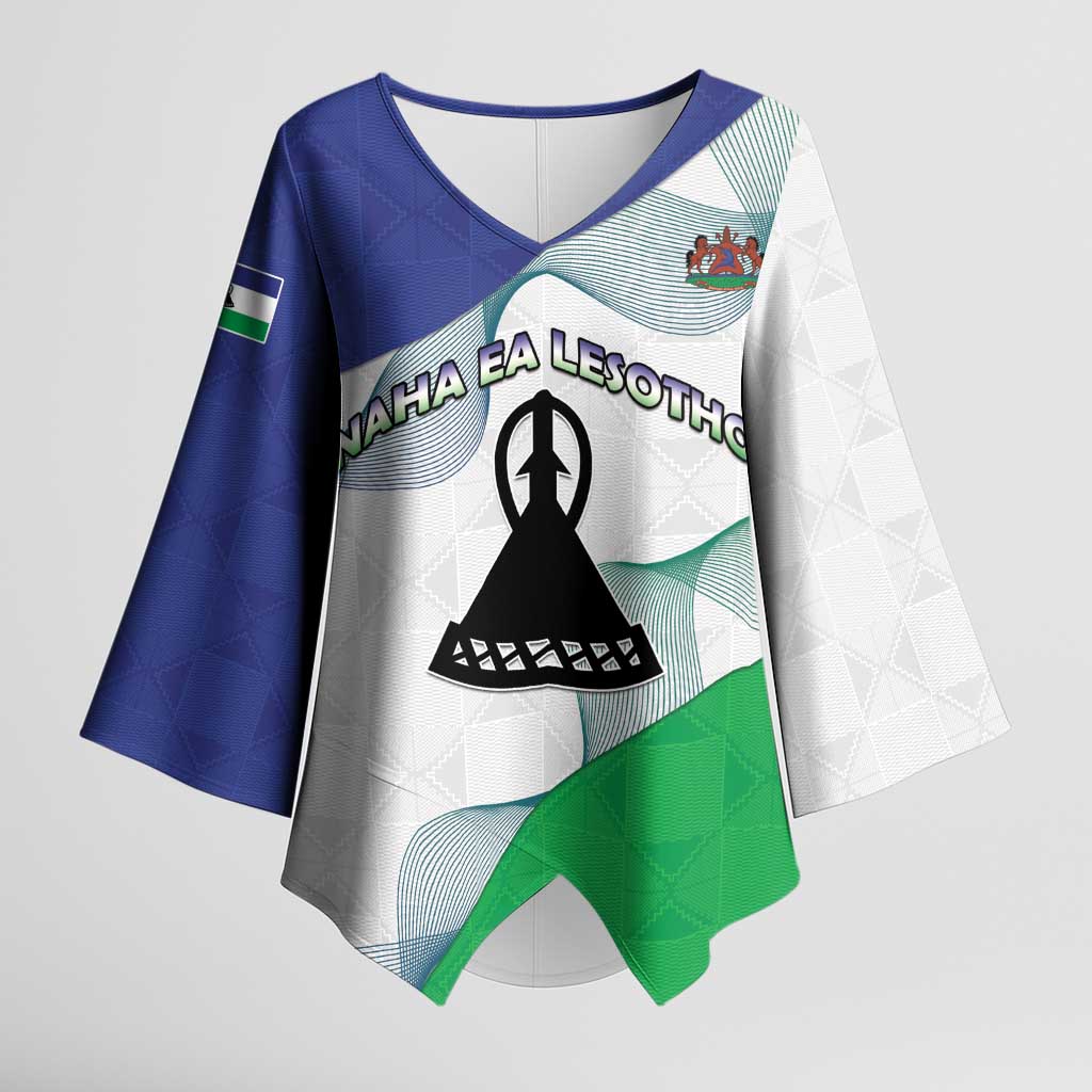 Personalized Lesotho Kimono Sleeve Blouse Coat Of Arms With Kente Pattern