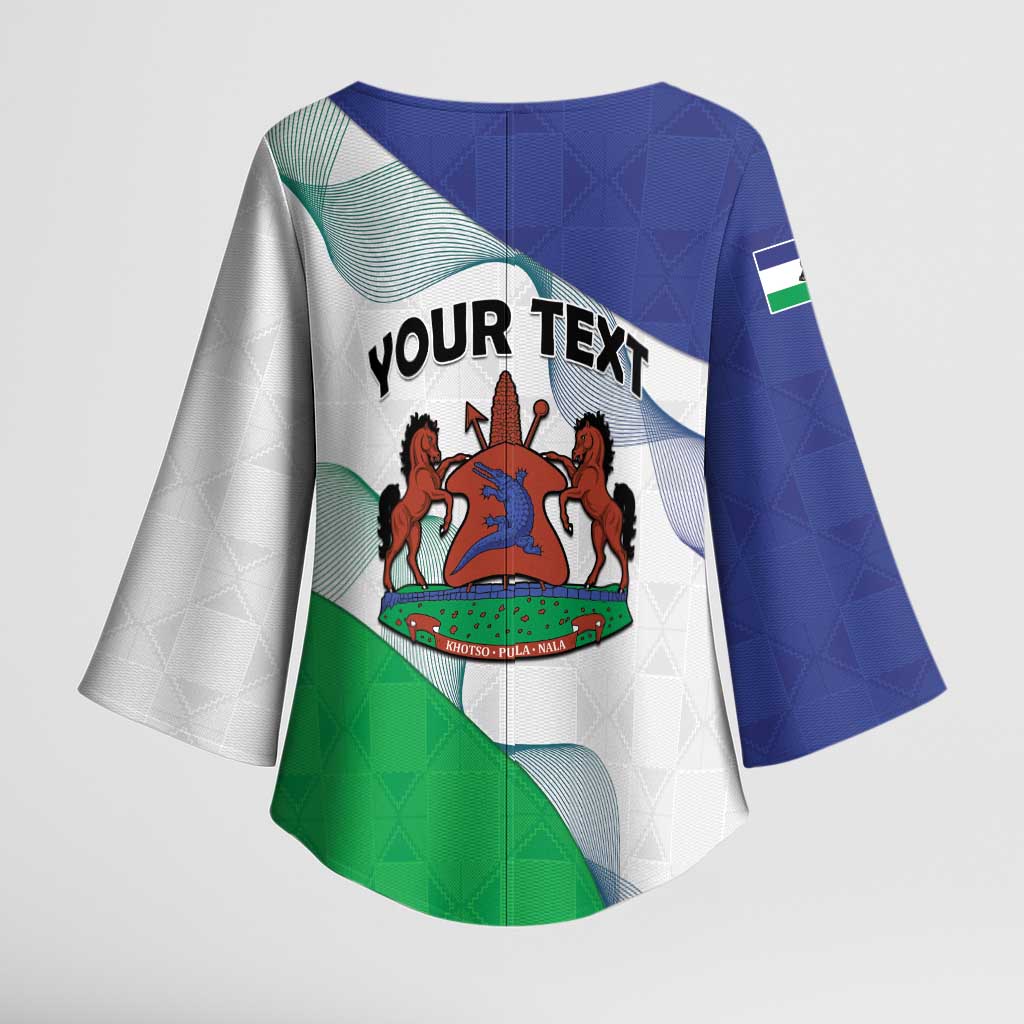 Personalized Lesotho Kimono Sleeve Blouse Coat Of Arms With Kente Pattern