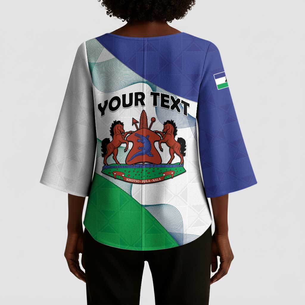 Personalized Lesotho Kimono Sleeve Blouse Coat Of Arms With Kente Pattern